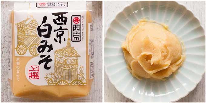 Saikyo miso in a pack and on a plate.