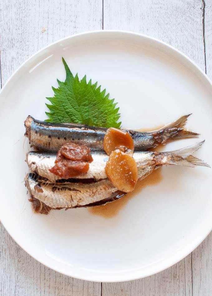 HEro shot of Simmered Sardines with Pickled Plum.