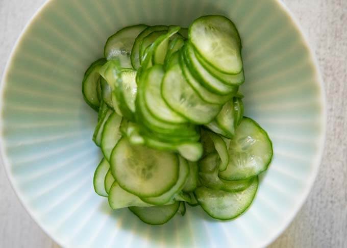 Wilted sliced cucumbers.