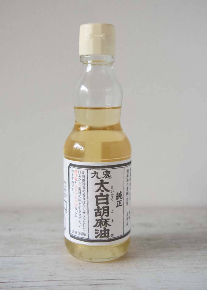 A bottle of white sesame oil.