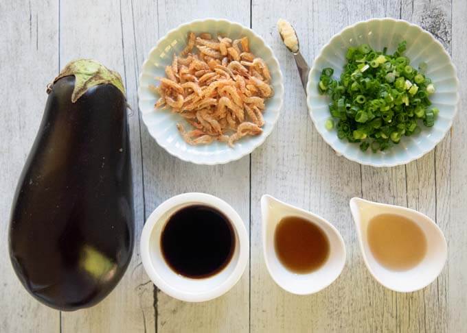 Ingedients for Shrimp Flavoured Steamed Eggplant.