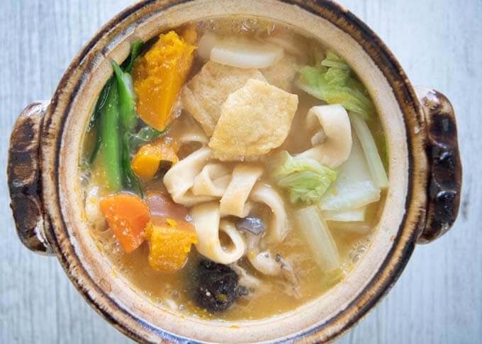 Top-down photo of Hōtō Noodle Soup.