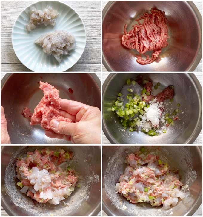 Step-by-step photo of ho to make filling for Chicken Wing Gyōza.