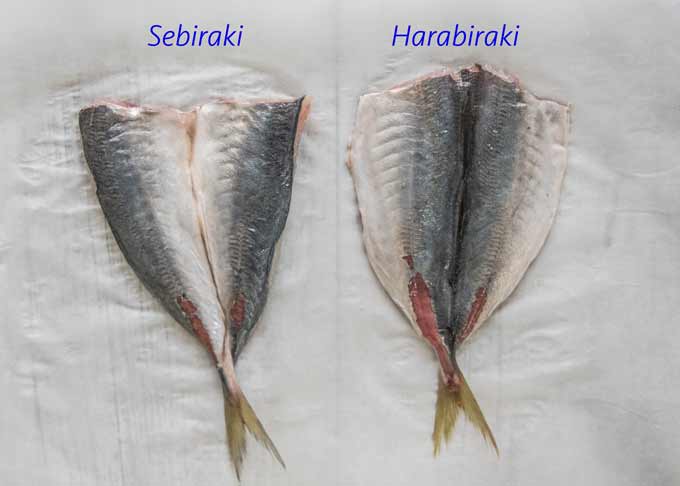 Butterfried horse mackerel using sebiraki method and harabiraki method.