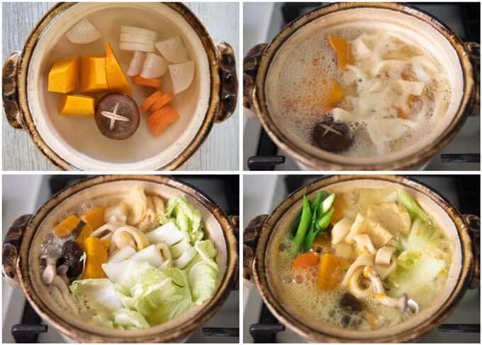 Step-by-step photo of cooking Hōtō Noodle Soup.
