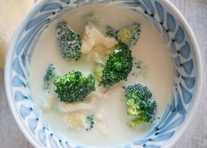 Top-down photo of Broccoli and Soy Milk Soup.