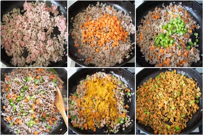 Step-by-step photo of making Japanese Dry Curry.