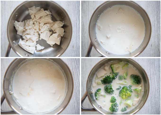 Showing step-by-step photo of makingBroccoli and Soy Milk Soup.