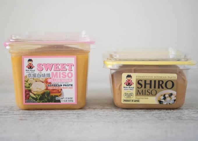 Comparison of two shiro miso - sweet ersion and non-sweet version.