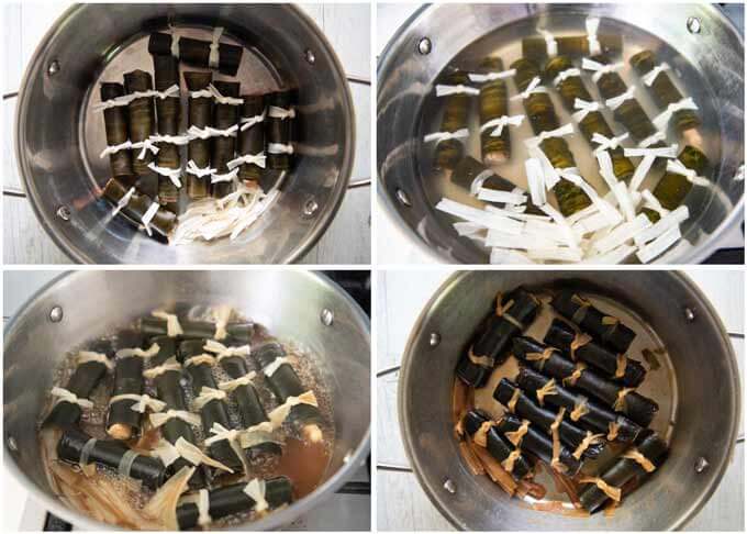 Step-by-step photo of simmering Kobumaki.
