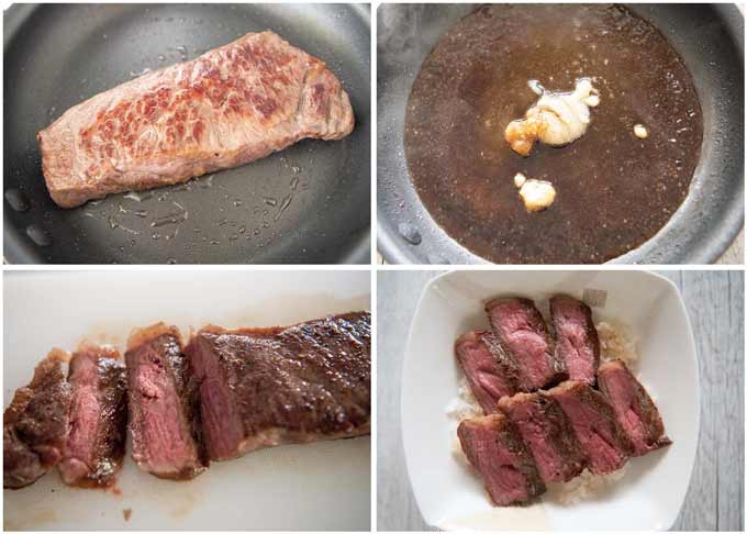 Stp-by-step photo of Wagyū Steak Don.