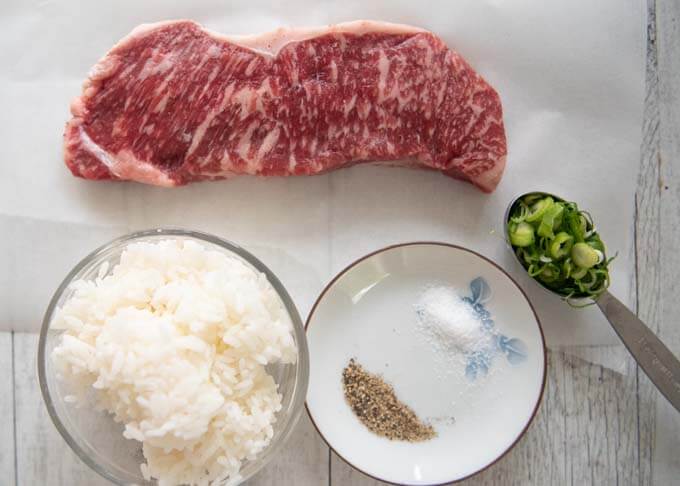 Ingredients for Wagyū Steak Don excluding sauce ingredients.