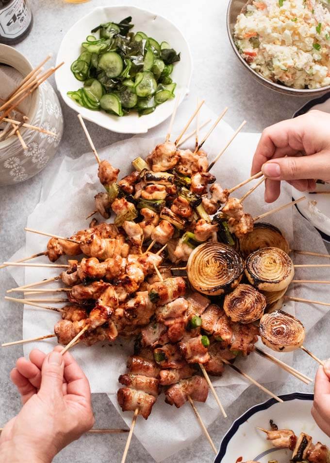 Hero shot of Yakitori on a large plate.