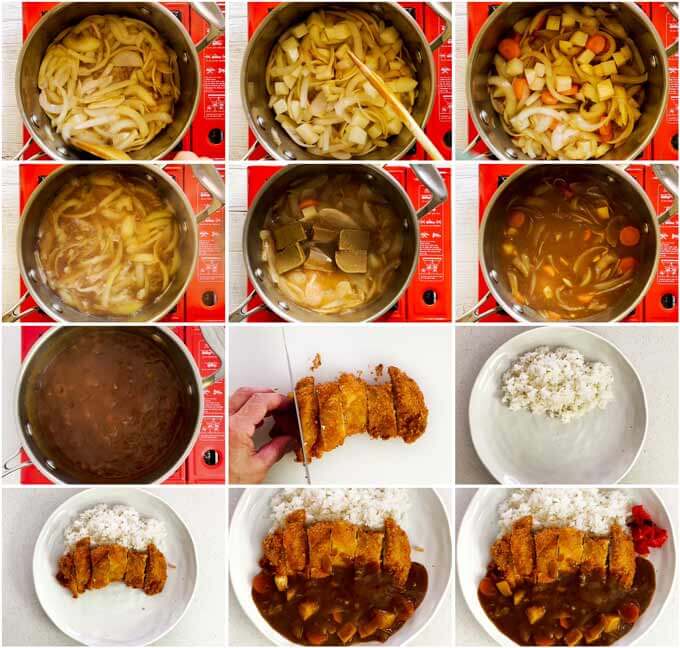 Step-by-step photo of makking Katsu Curry.
