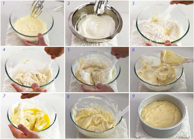Step-by-step of making batter for a sponge cake.