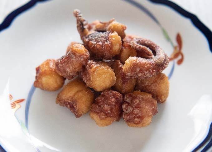 Deep-fried Marinated Octopus (Octopus Karaage) made from boiled octopus.