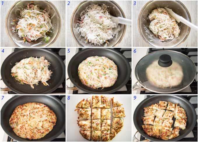 Step-by-step photo to make Pan-fried Turnip Cake (Daikon Mochi).