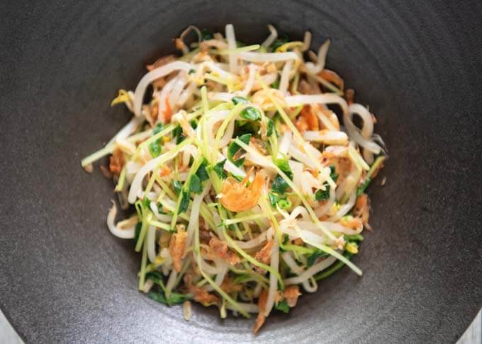 Top-down photo of Dried Shrimp and Sprouts Salad.
