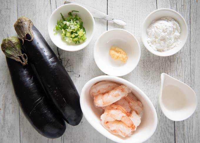 Ingredients for Shrimp Stuffed Eggplant.