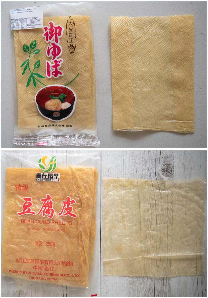 Comaprison between Japanese dried tofu skin (yuba) and Chinese dried tofu skin.