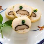 Hero shot of Steamed Fish Paste with Mushrooms Wrapped in Tofu Skin.