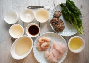 Ingredients for Steamed Fish Paste with Mushrooms Wrapped in Tofu Skin.