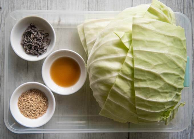 Ingredients for Cabbage Salad tossed in Shio Konbu.