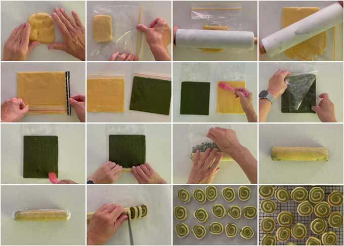 Step-by-step photo of making Matcha Cookies - swirl pattern.