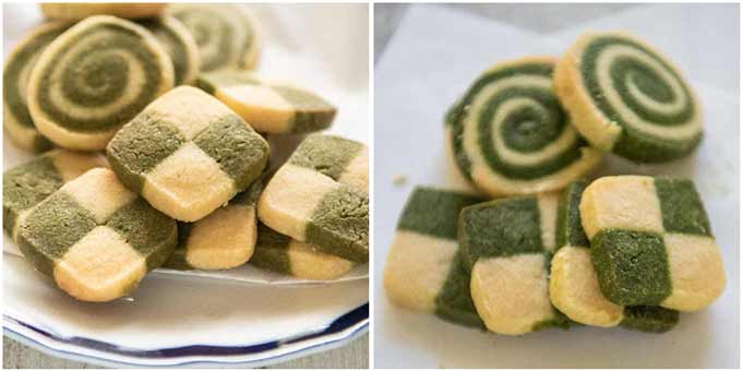 Comparing the colour of Matcha Cookies with two types of matcha powder.