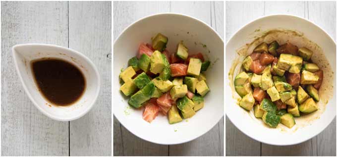 Step-by-step photo to make Salmon and Avocado in Wasabi Soy Dressing.