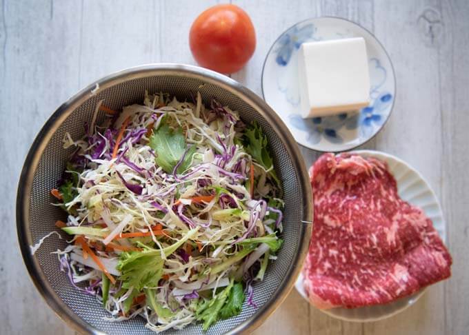 Ingredients for Beef Shabu-shabu Salad.