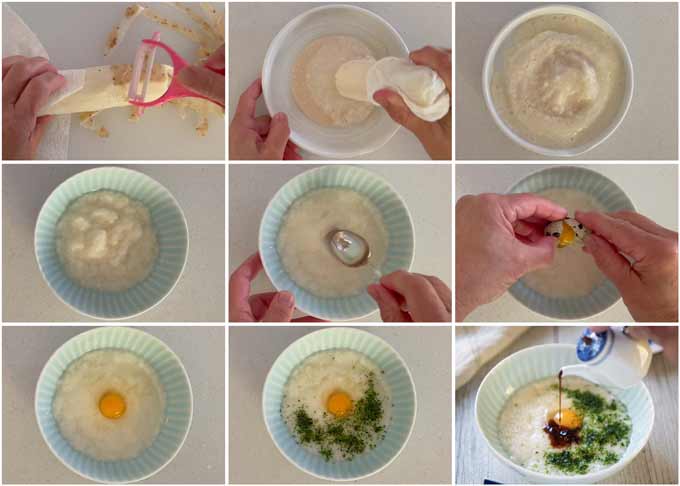 Step-by-step photo of making Quail Egg on Grated Mountain Yam.