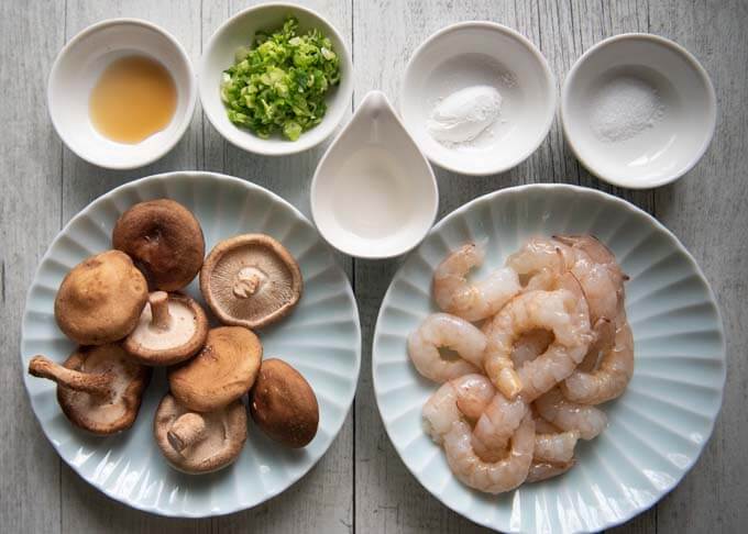 Ingredients for Shrimp Stuffed Shiitake Mushrooms.