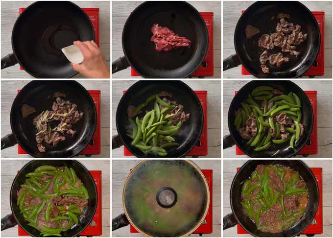 Step-by-step photo of making Beef and Sugar Snap Stir-fry.