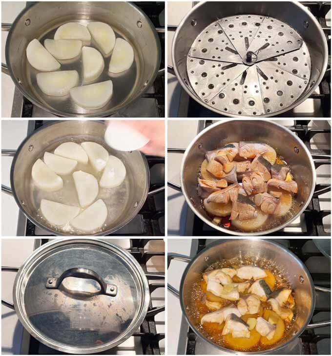 Step-by-step photo of cooking Buri Daikon.