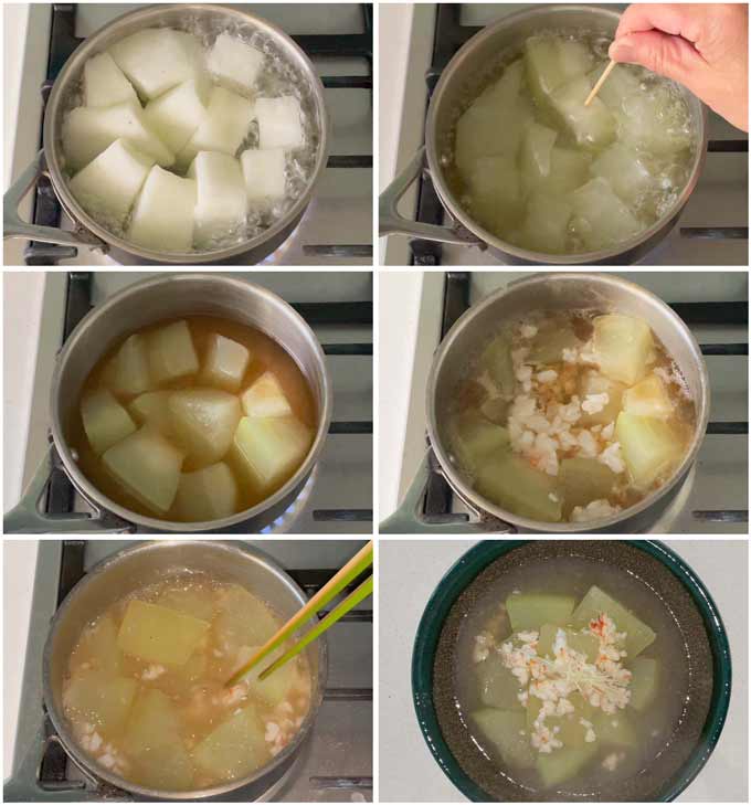 Step-by-step photo of making Winter Melon with Thickened Shrimp Sauce.