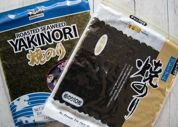 Two kinds of yaki nori - blackish and greenish.