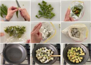 Step-by-step photo of making Karaage Okra.