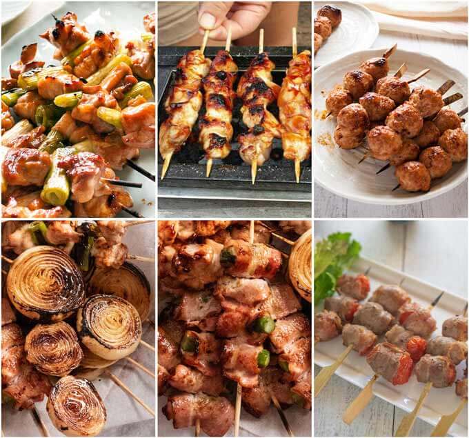 Skewered dishes that can be grilled and served together.