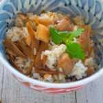 Hero shot of Mixed rice with Chicken and Burdock (Tori Meshi).