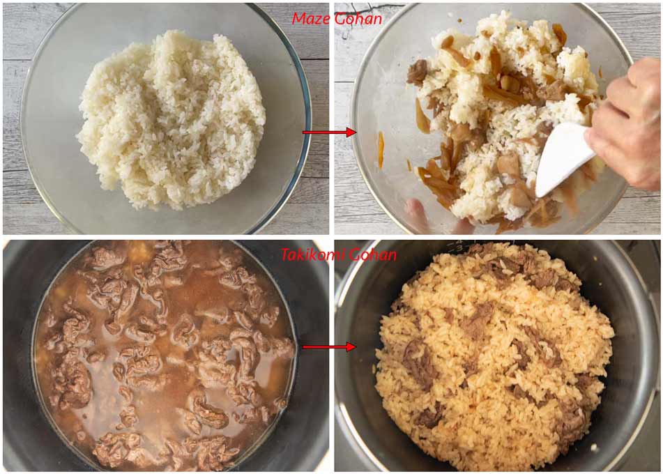 Showing difference between Mixed rice and takikomi gohan.