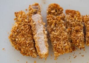 Showing the sliced Oven Baked Tonkatsu.