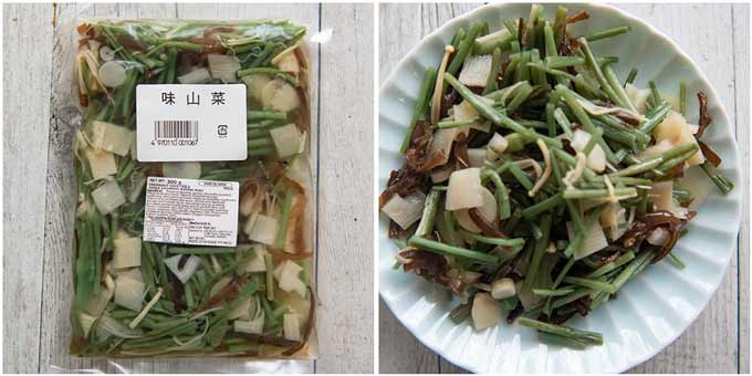 A pack of pre-boiled mountain vegetables in water.