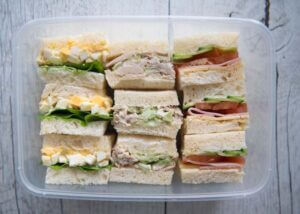Cafe-style Japanese Sandwiches packed in a bento box.