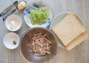 Ingredients for chikin sando (chicken sandwich).