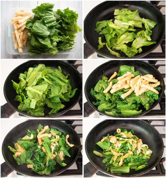 Step-=by-step photo of making Chinese Greens Stir-fry.