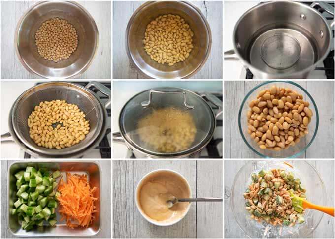 Step-by-step photo of making Soybean Salad with Carrot and Cucumber.