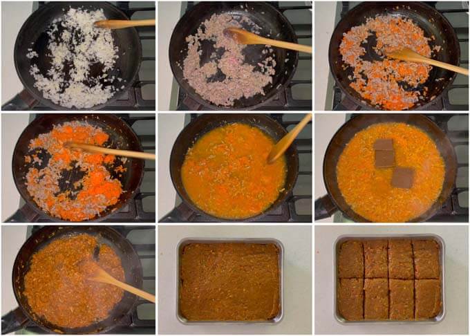 Step-by-step photo of making curry filling.