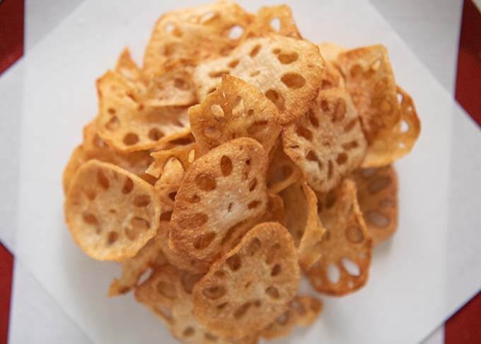 Zoomed in photo of Lotus Root Chips.