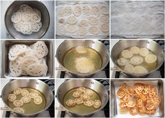 Step-by-step photo of making Lotus Root Chips.
